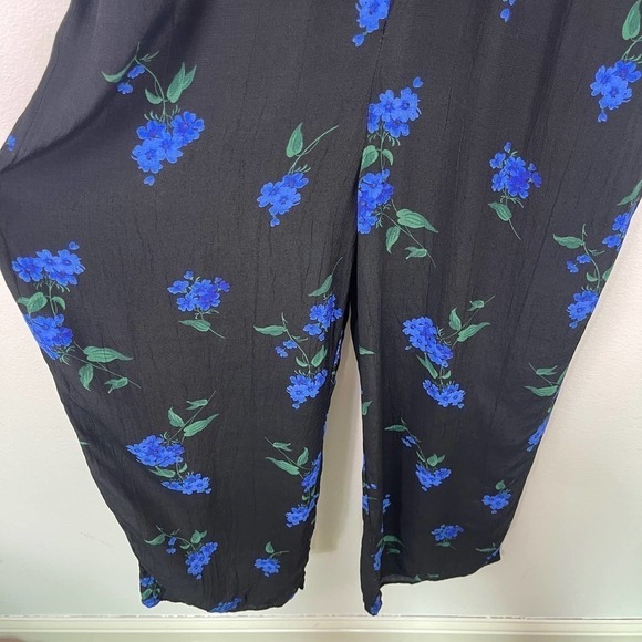 Nobody's Child Button Front Tea Jumpsuit Black Blue Floral Viscose Women's US 12 - Picture 5 of 14